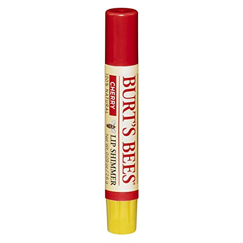 Burt's Bees cherry lip shimmer tube front view showing compact portable shine