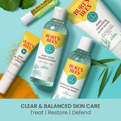 Burt's Bees before and after illustration showing improved tone and refined pores benefit