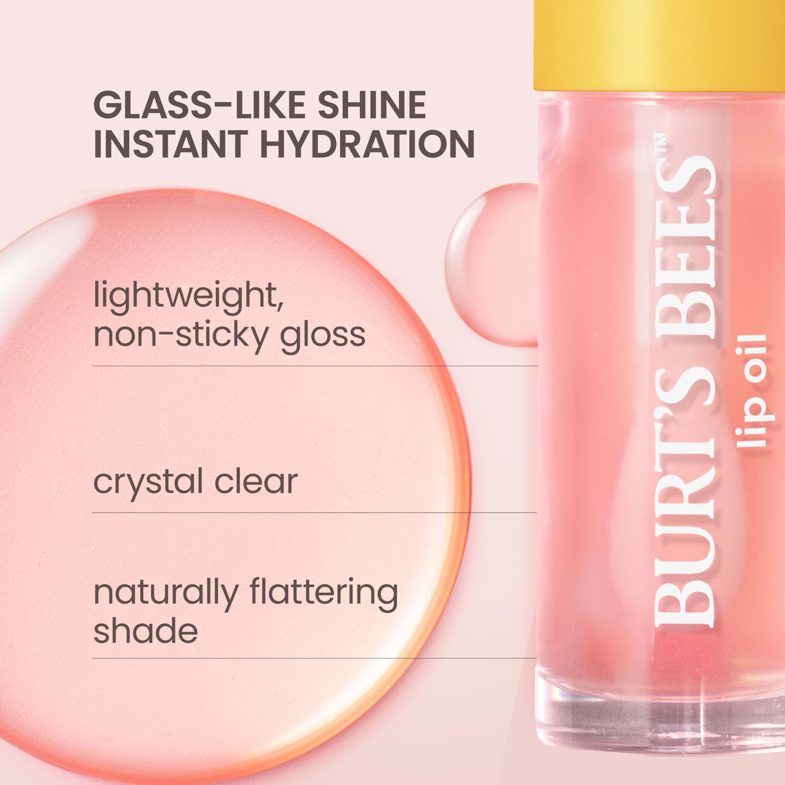 Burt's Bees clear oil texture on fingertip highlighting lightweight, non-sticky hydration