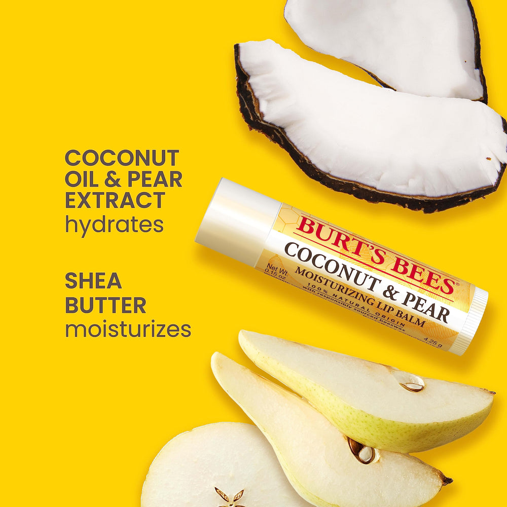 Burt's Bees close-up of strawberry tube highlighting smooth glide and hydration