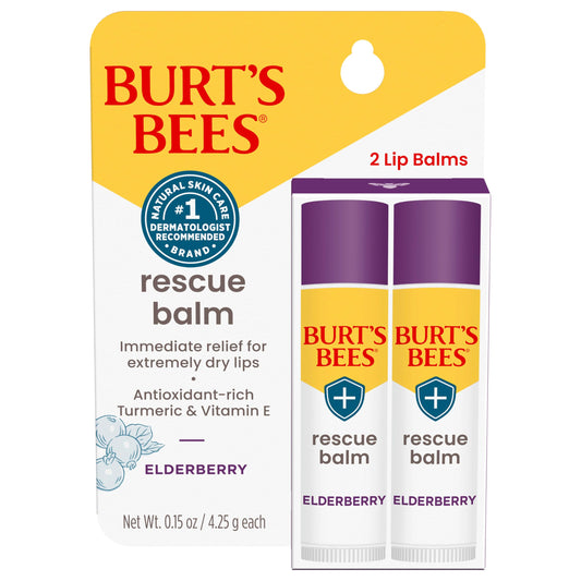 Burt's Bees elderberry front view showing two tubes and clear packaging for easy carry