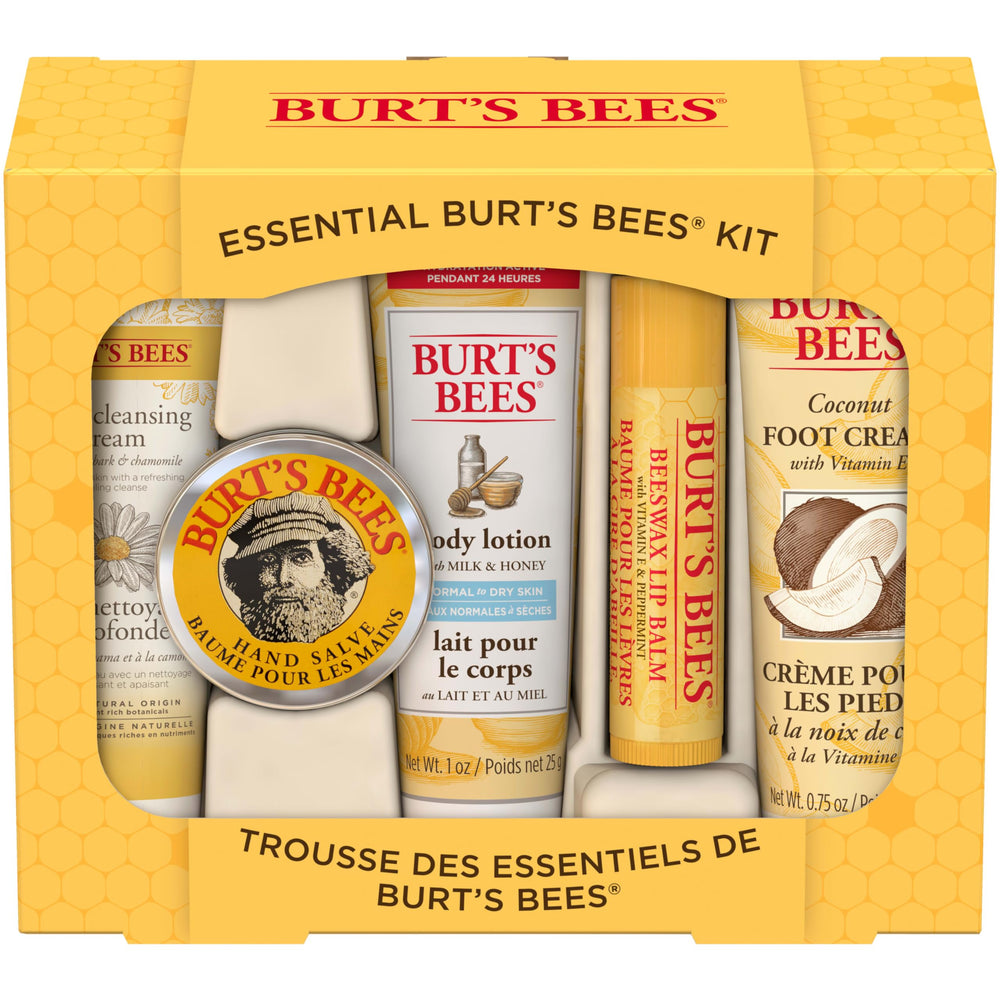 Burt's Bees gift box front showing five travel-size items and ready-to-give packaging