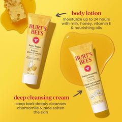 Burt's Bees foot cream tube being squeezed showing softening rough heels benefit