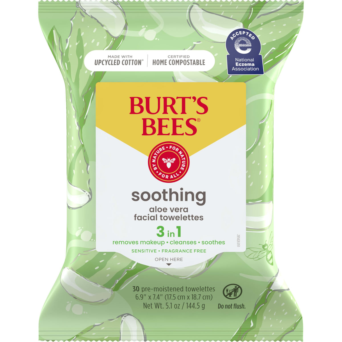 Burt's Bees front packaging showing aloe wipes and benefits