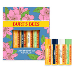 Burt's Bees front packaging showing four-flavor balm gift set and easy gifting