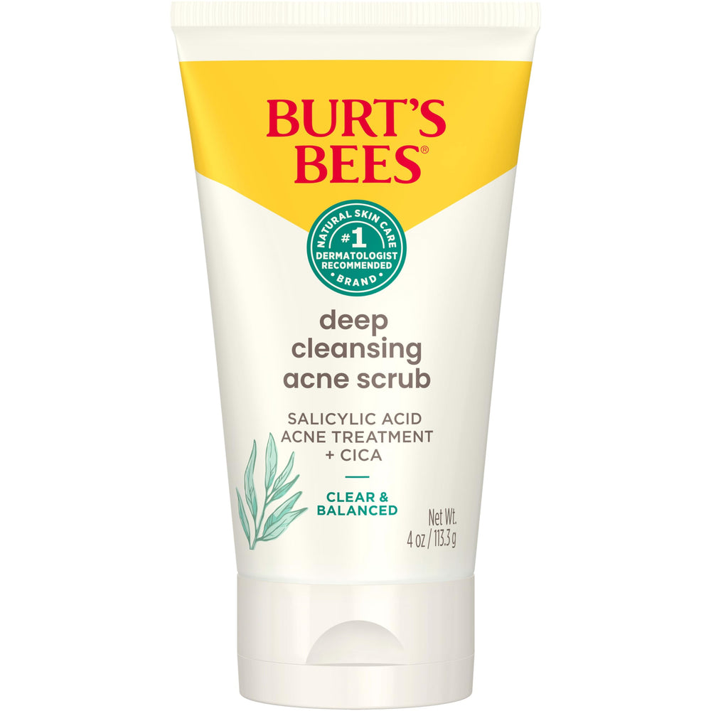 Burt's Bees front packaging showing 4 oz scrub and clear benefits