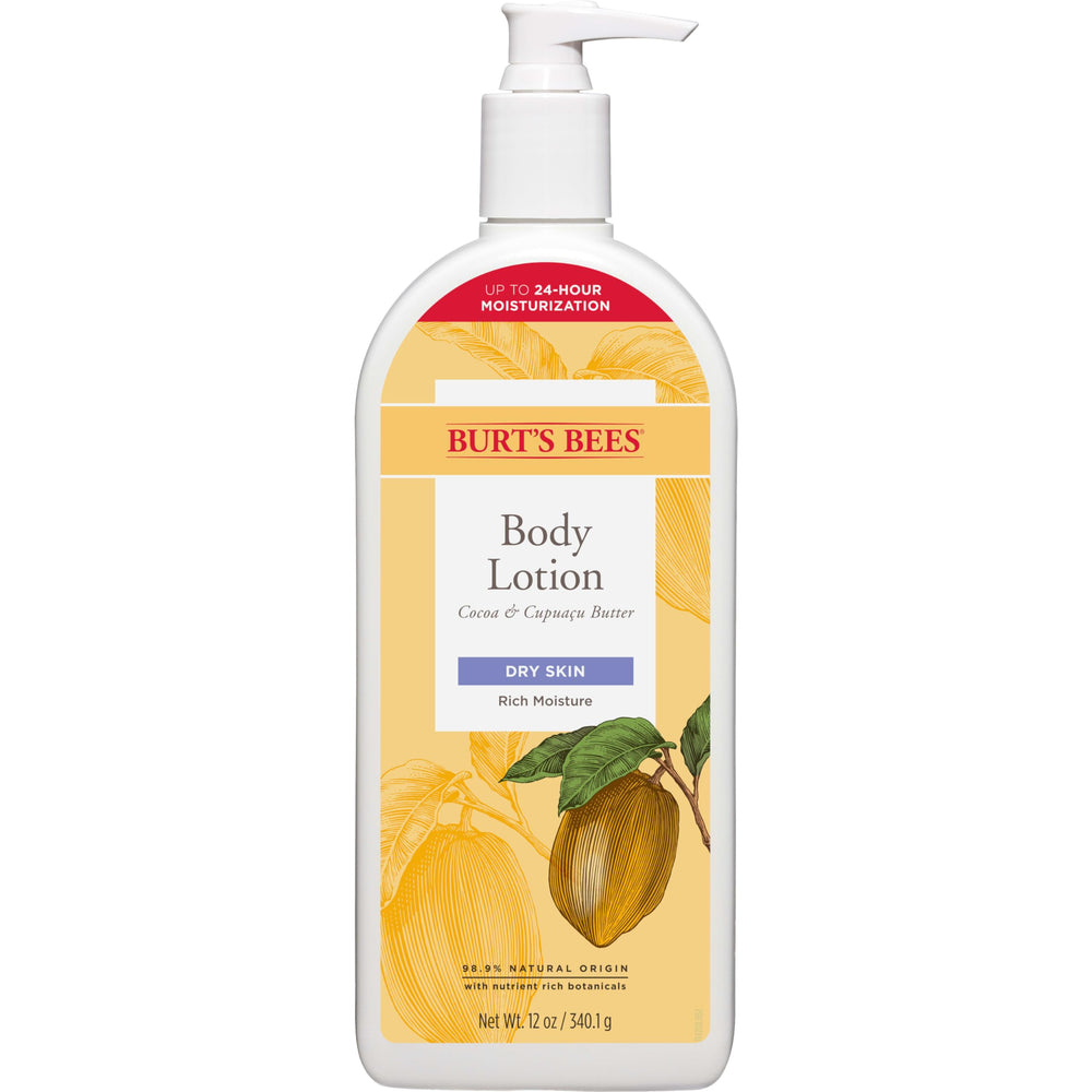 Burt's Bees front packaging showing cocoa and cupuaçu butter benefits
