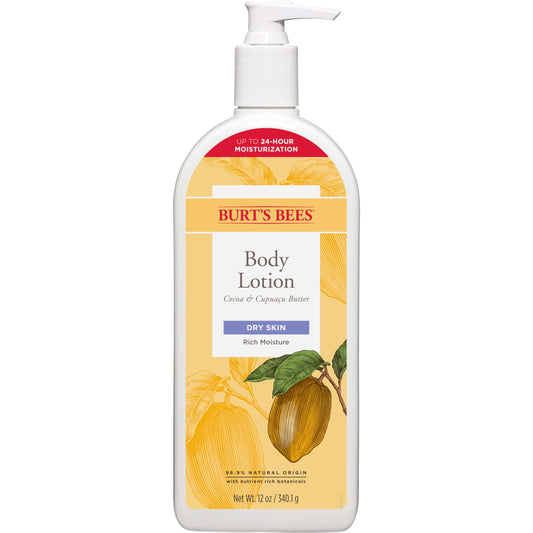 Burt's Bees front packaging showing cocoa and cupuaçu butter benefits