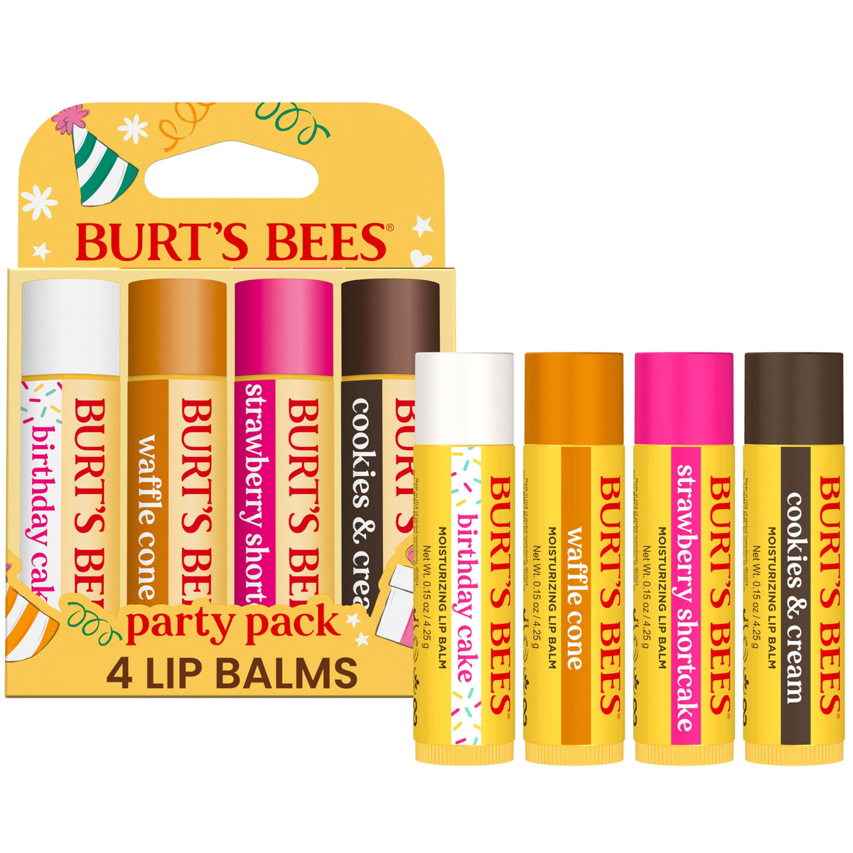 Burt's Bees front packaging party pack showing festive gift-ready design and appeal