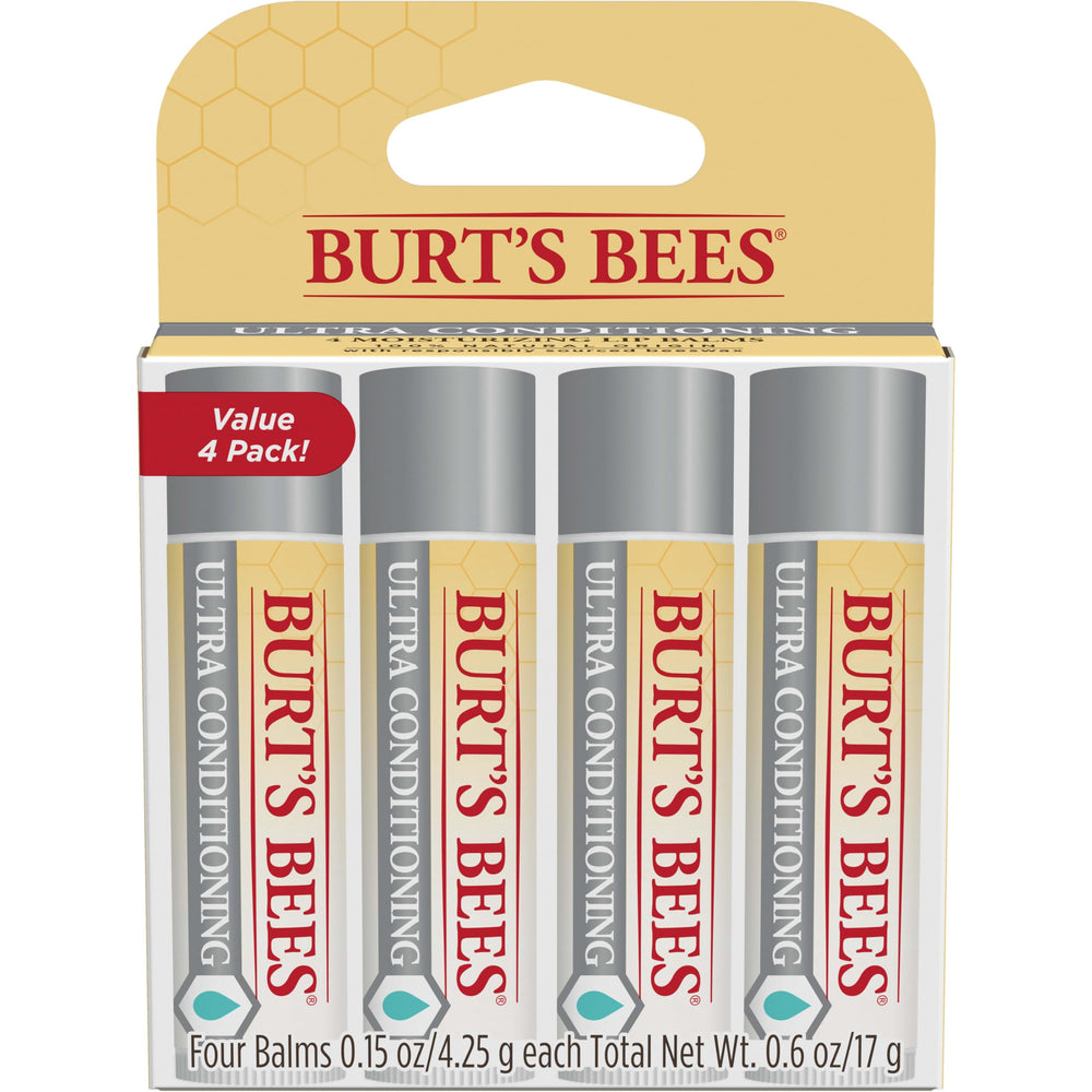 Burt's Bees front packaging showing four ultra conditioning tubes and benefits