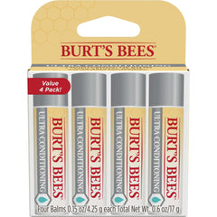 Burt's Bees front packaging showing four ultra conditioning tubes and benefits