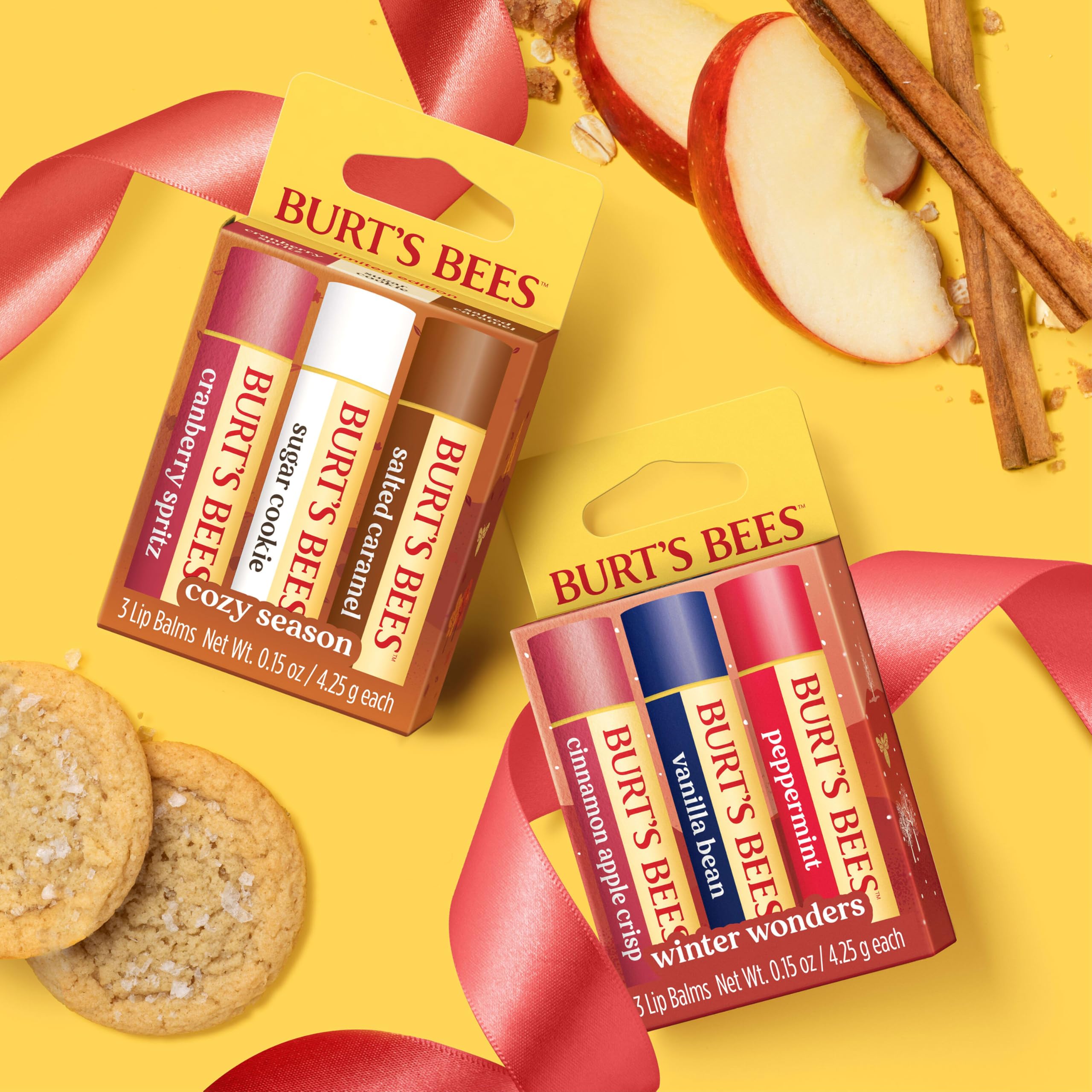 Burt's Bees lip balms in a holiday gift box showing ready-to-give presentation benefit