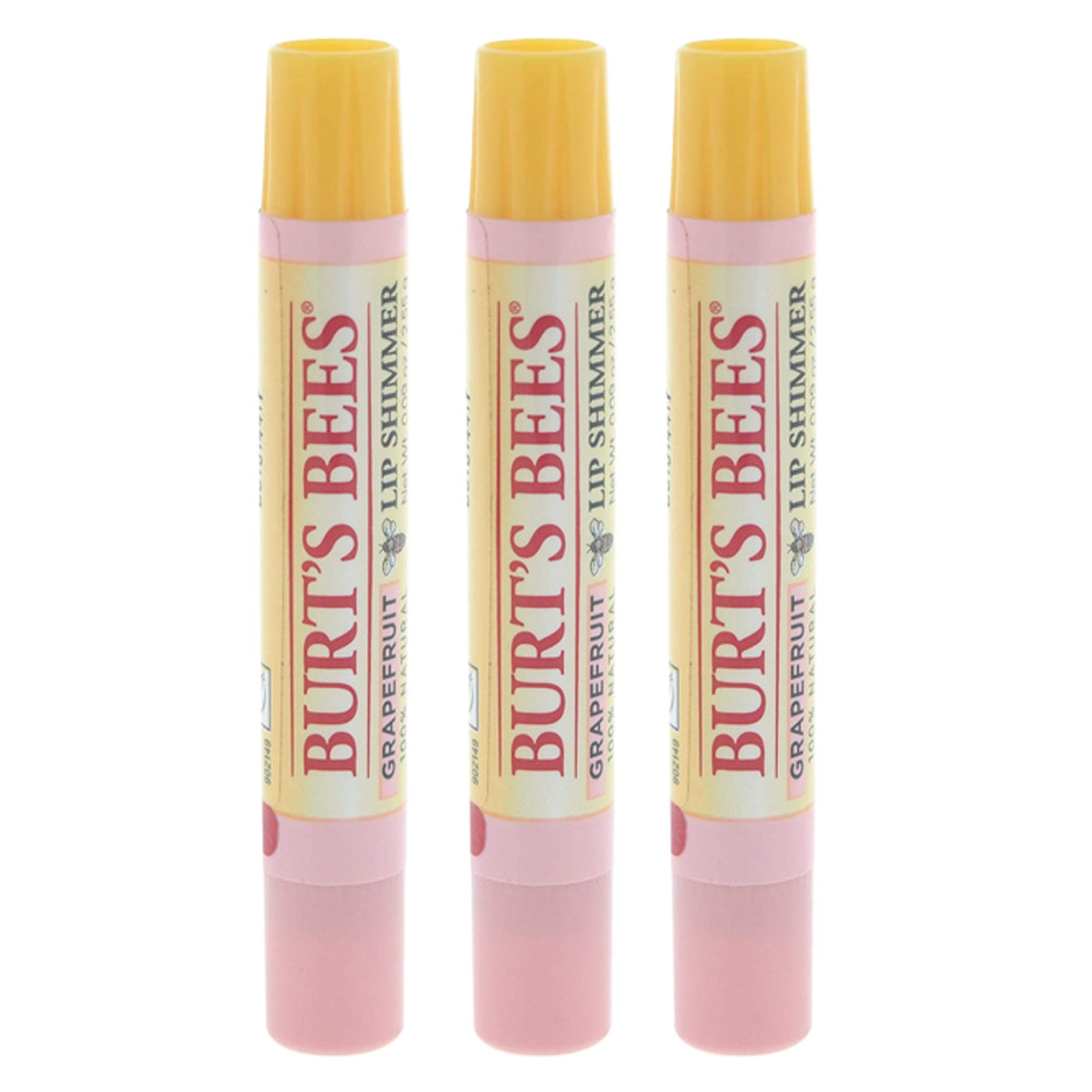 Burt's Bees grapefruit lip shimmer front packaging showing tube and label, convenient and natural