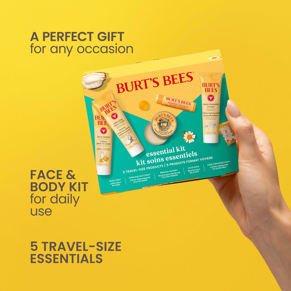 Burt's Bees hand salve jar detail showing concentrated care for dry hands benefit