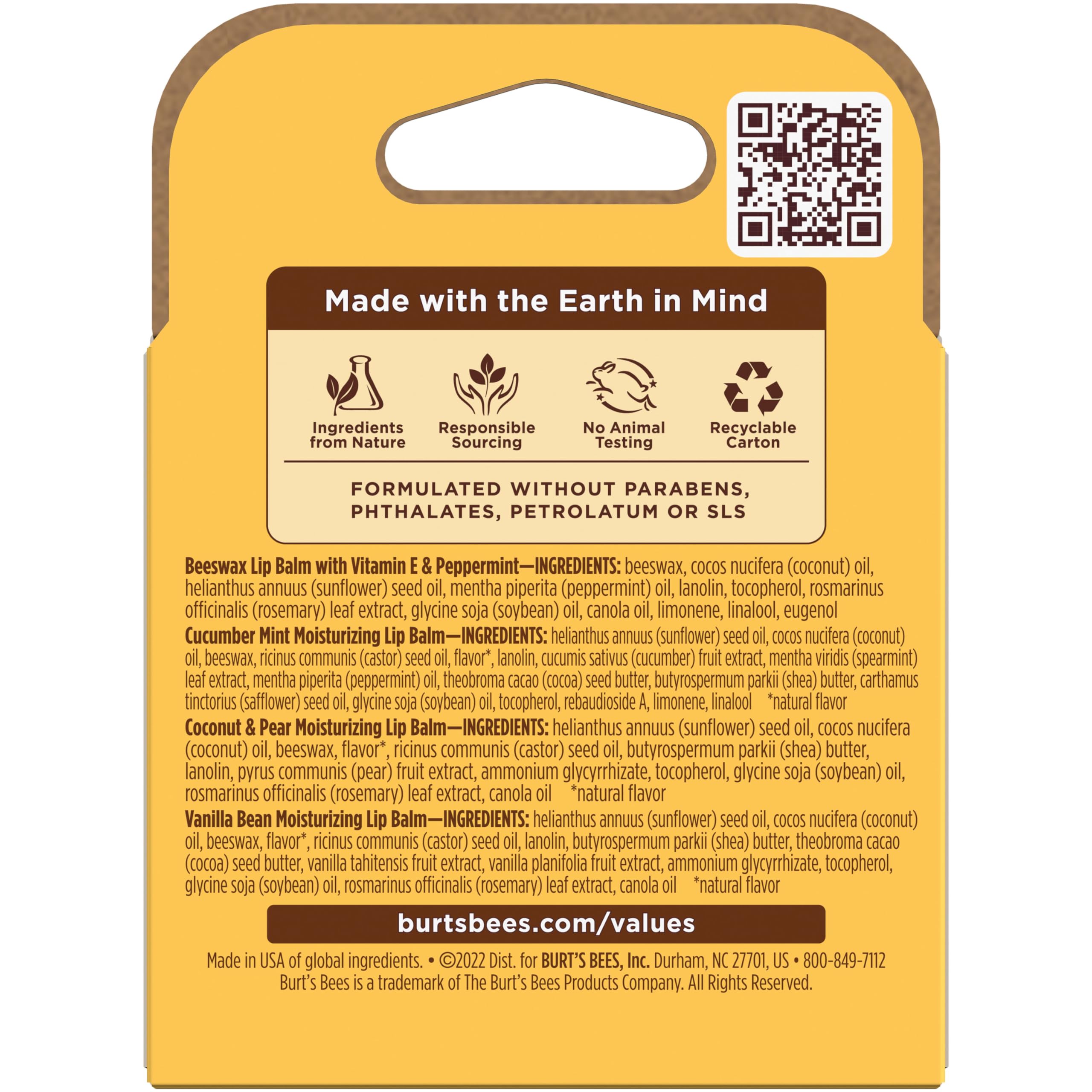 Burt's Bees beeswax and fruit extracts arranged to show natural ingredient sources