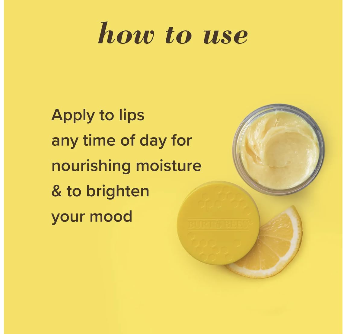 Burt's Bees applying Lemon Sorbet on lips for instant moisture and subtle shine