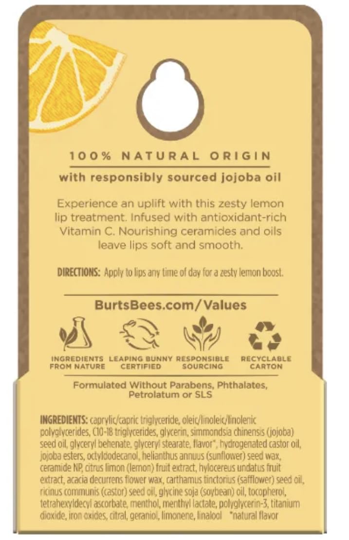 Burt's Bees Lemon Sorbet with cap open demonstrating easy application and portability