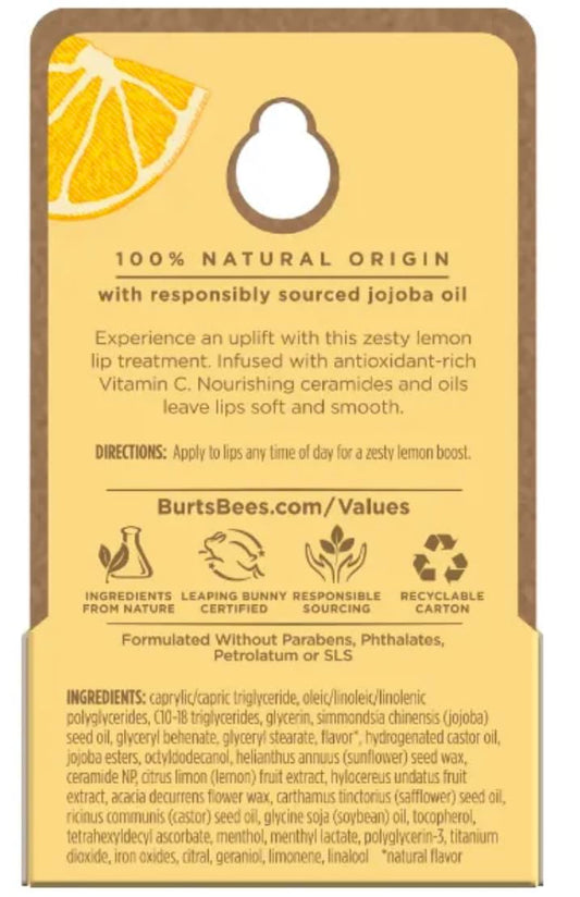 Burt's Bees Lemon Sorbet with cap open demonstrating easy application and portability