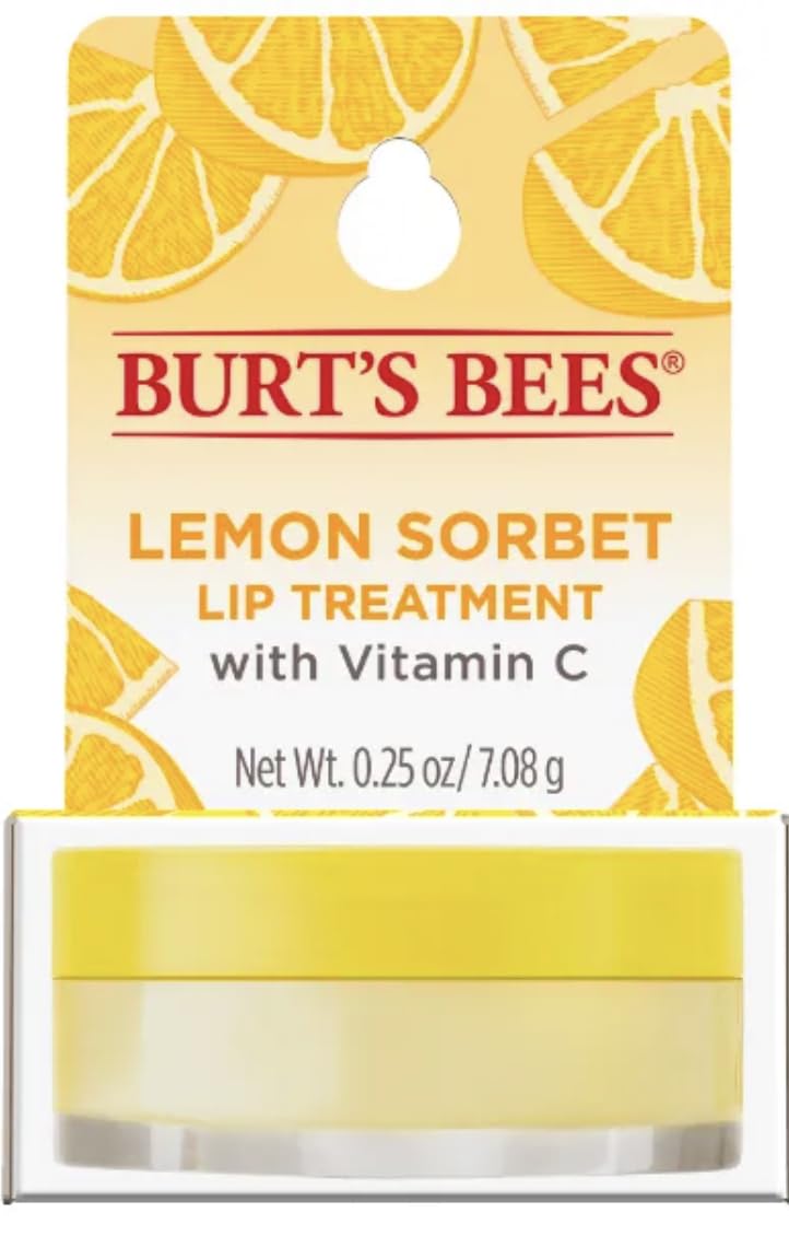 Burt's Bees front view of Lemon Sorbet lip treatment showing product and brand benefit