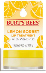 Burt's Bees front view of Lemon Sorbet lip treatment showing product and brand benefit