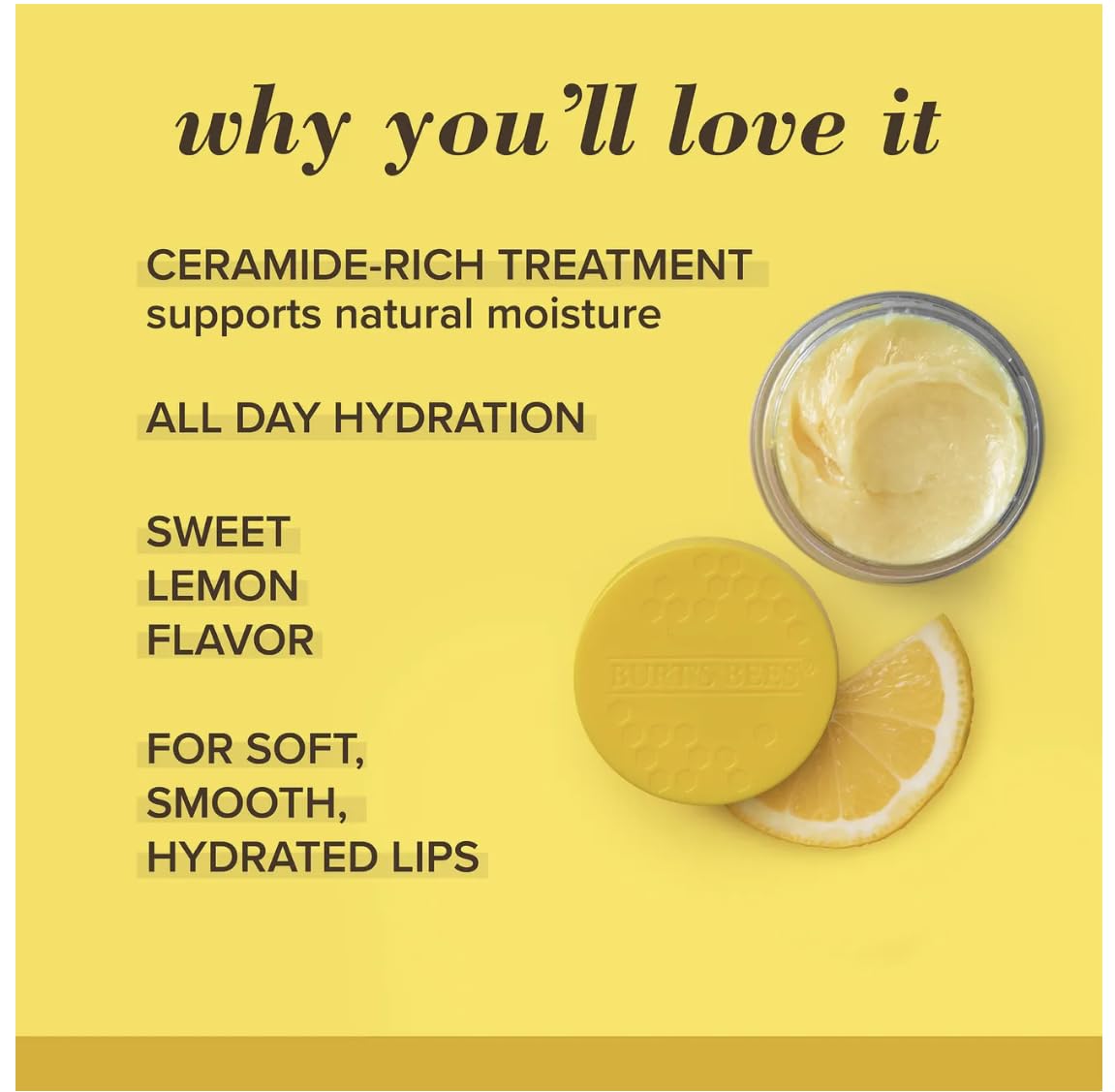 Burt's Bees texture close-up revealing smooth balm for hydrating and nourishing lips