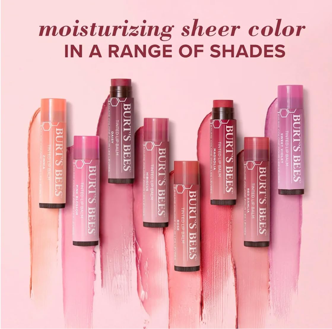 Burt's Bees in outdoor setting showing natural-looking tint on lips