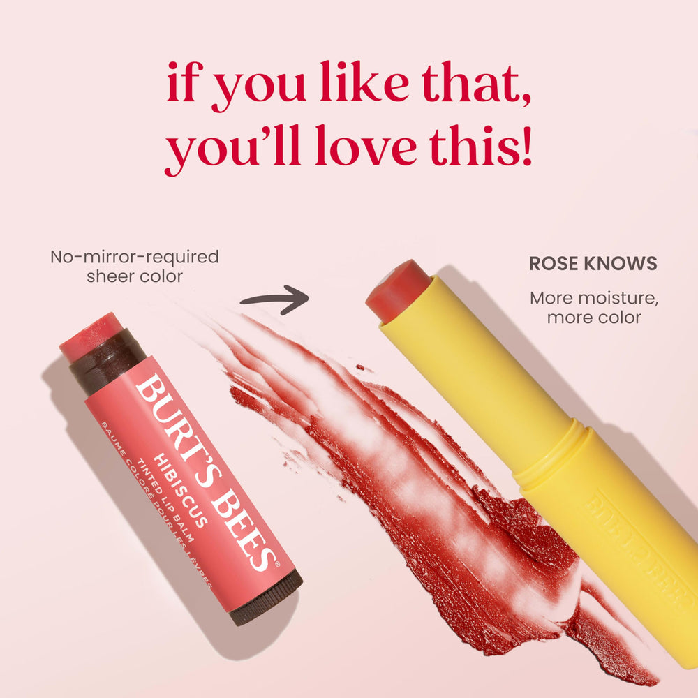 Burt's Bees applied on lips showing semi-gloss finish and polished look benefit