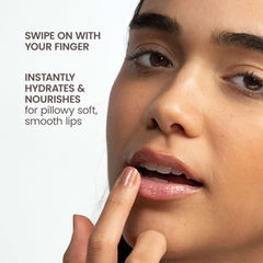 Burt's Bees applied on lips showing soft, conditioned finish