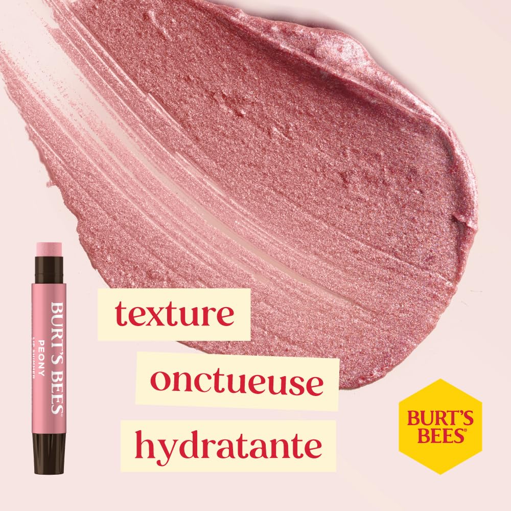 Burt's Bees lip shimmer tube close-up showing applicator and finish benefit