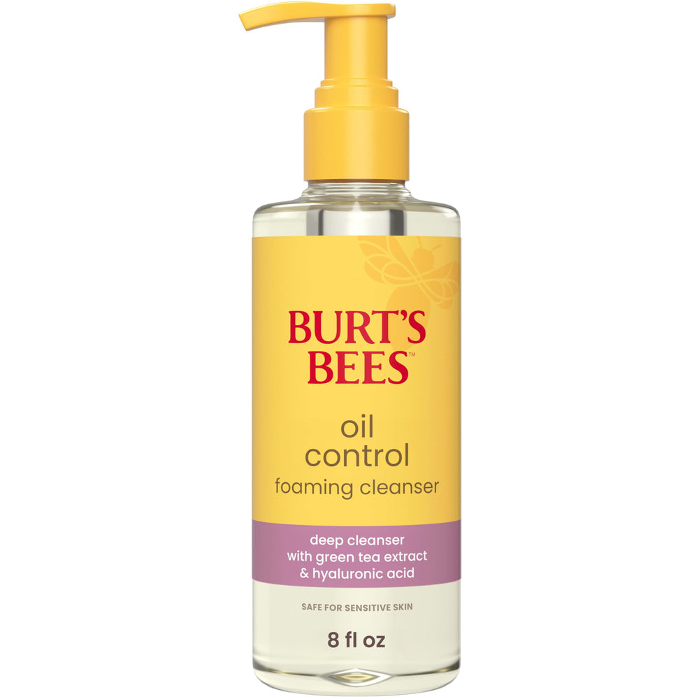 Burt's Bees front packaging showing bottle and clear branding, benefits visible