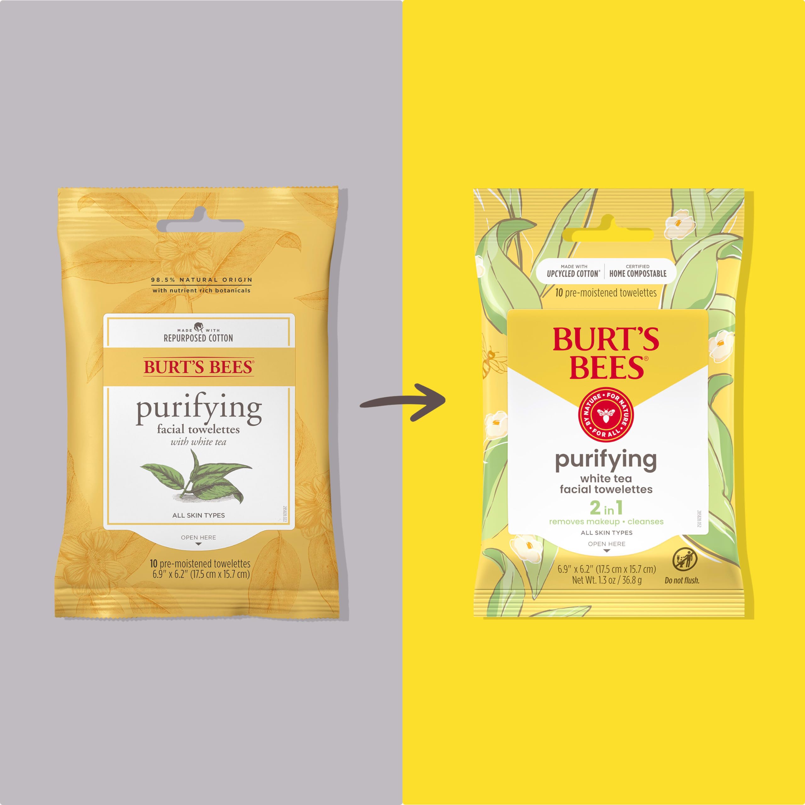 Burt's Bees open pack with a towelette pulled out for quick cleansing