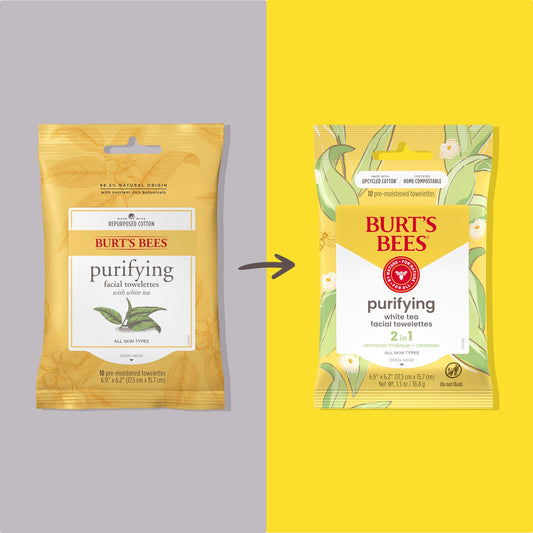 Burt's Bees open pack with a towelette pulled out for quick cleansing