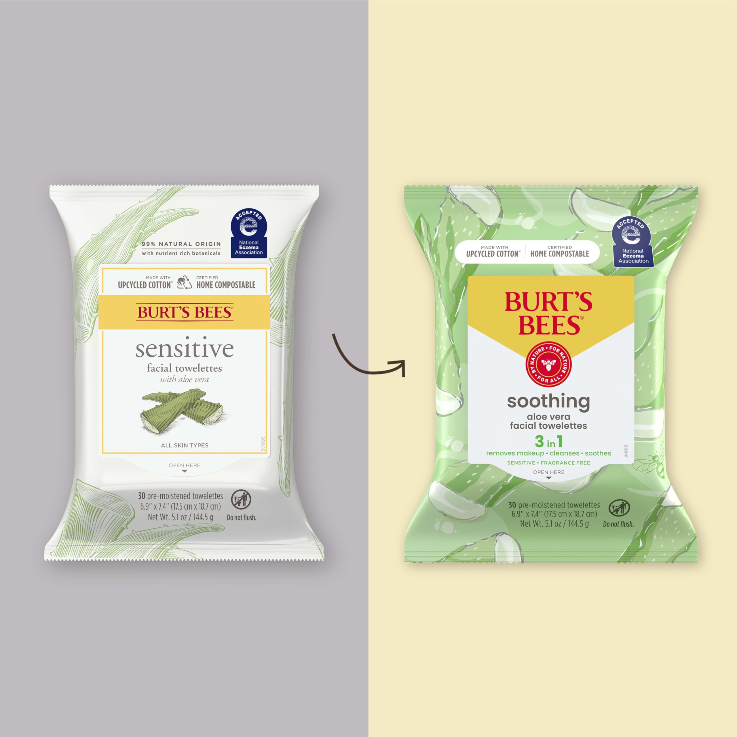 Burt's Bees open resealable pouch with visible 30-count wipes