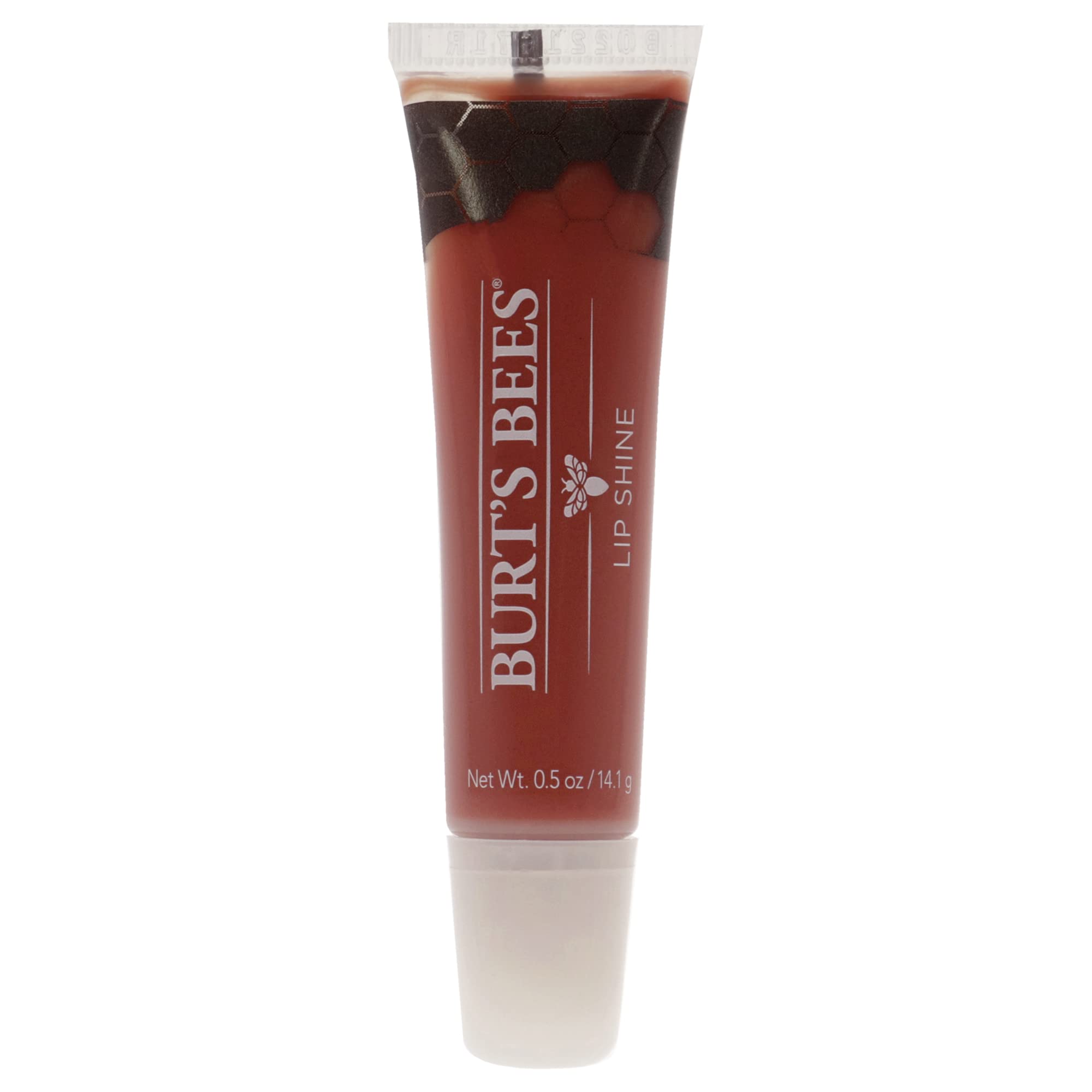 Burt's Bees Peachy front tube showing color and size, easy portable gloss
