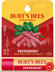 Burt's Bees front packaging showing blistered peppermint lip balm and clear labeling for easy identification