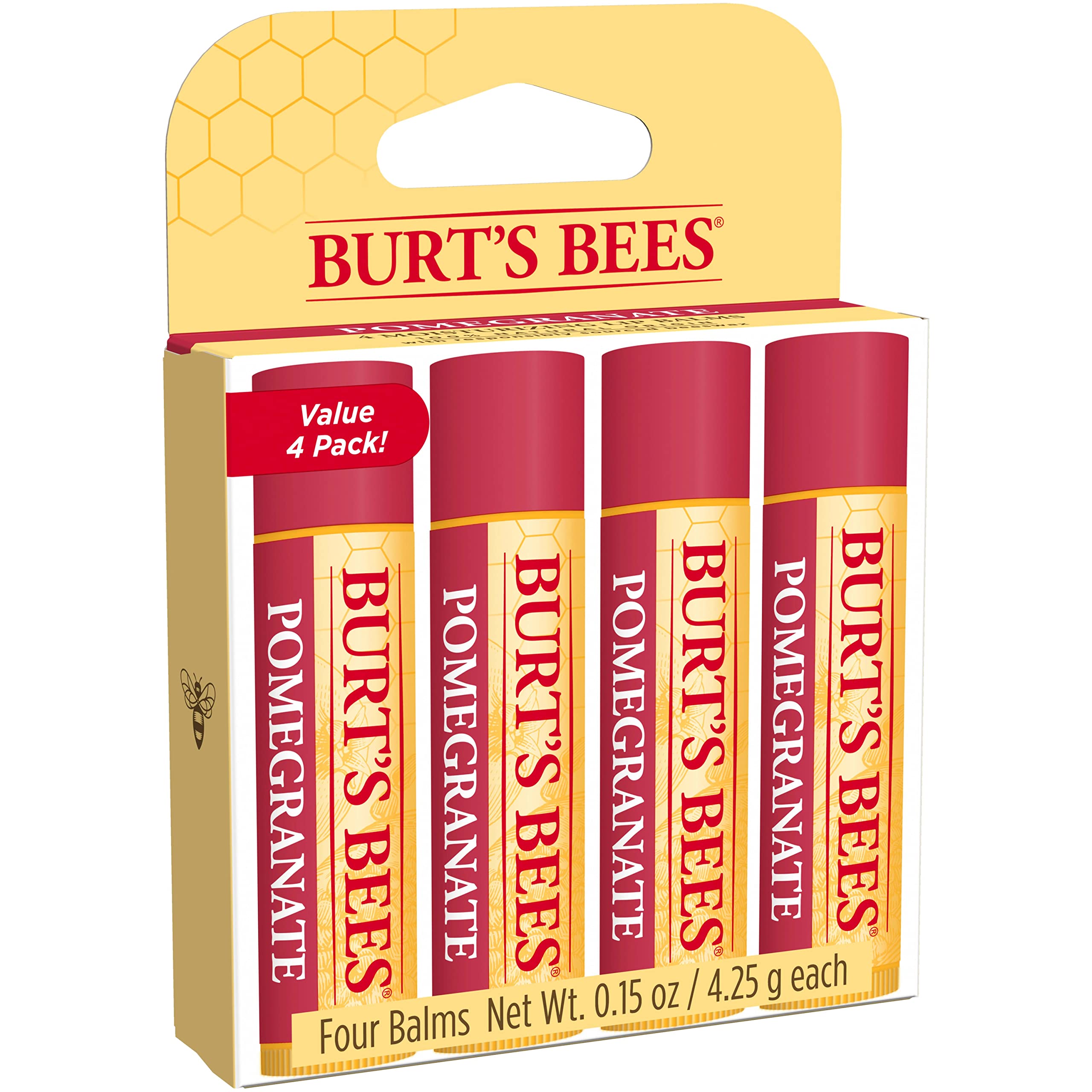 Burt's Bees beeswax with pomegranate fruit visualizing natural nourishment
