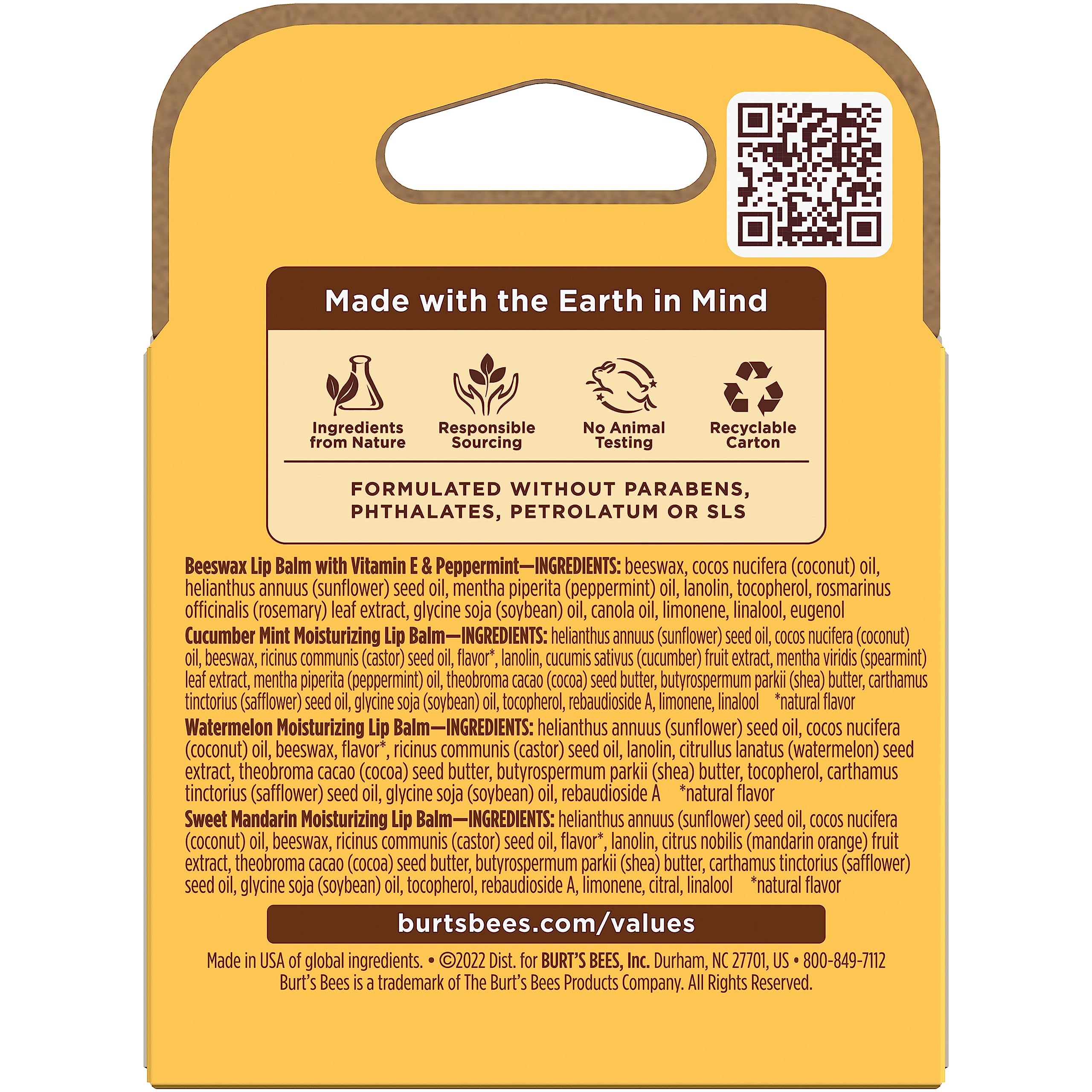 Burt's Bees product grouping flatlay of four flavors for variety choice