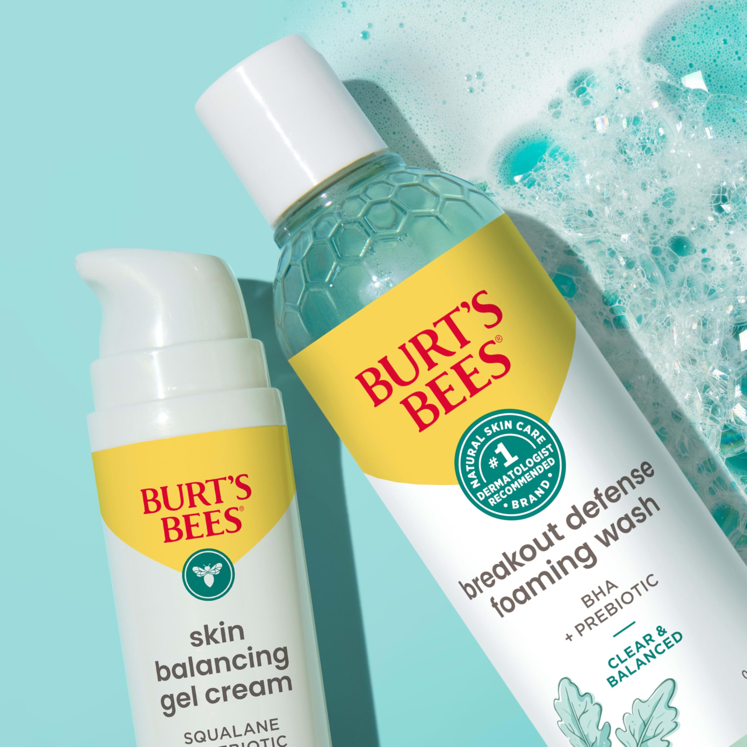 Burt's Bees pump dispensing foam showing easy application benefit