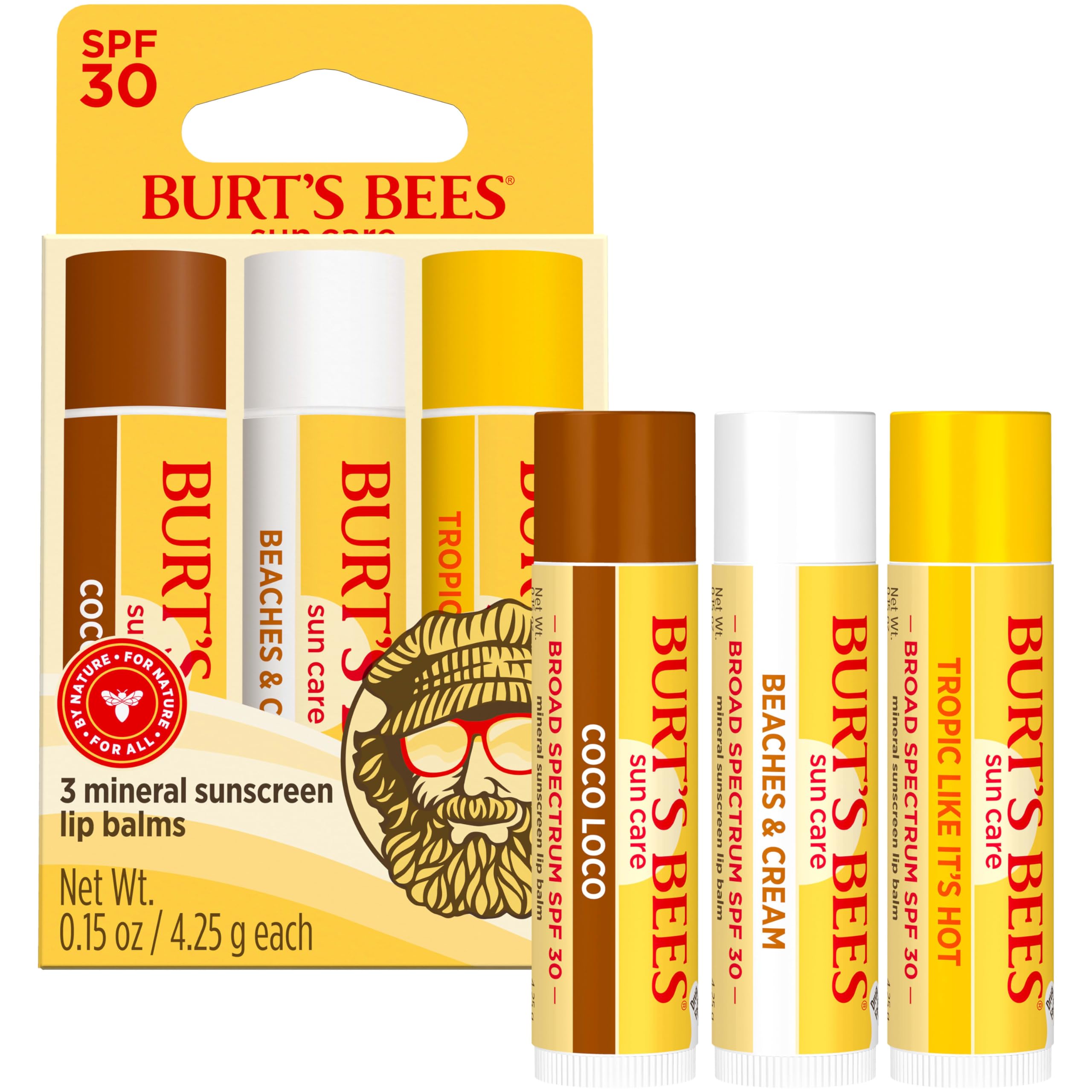 Burt's Bees cruelty-free and eco icons showing reef-friendly and clean-ingredient benefit