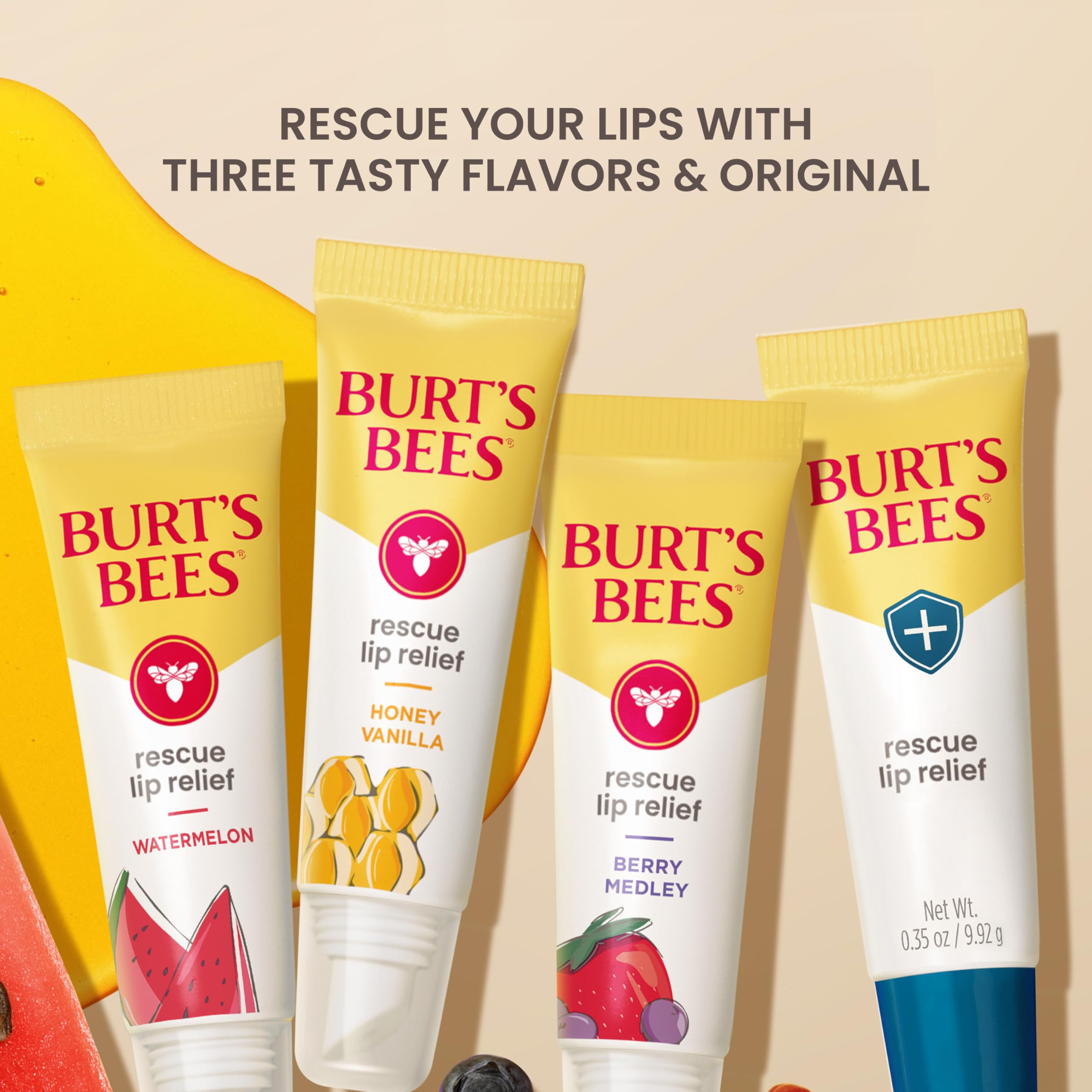 Burt's Bees tube outdoors on winter background showing protective moisturization