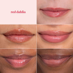 Burt's Bees Rose tube beside blossoms illustrating warm rosy finish
