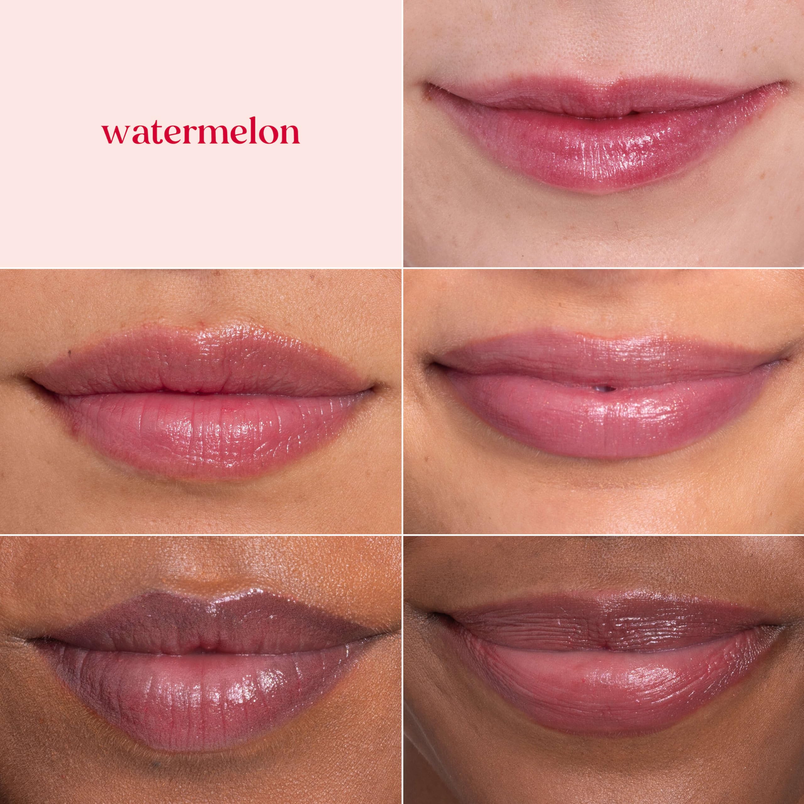 Burt's Bees swatches on arm comparing the Watermelon Champagne and Guava finishes