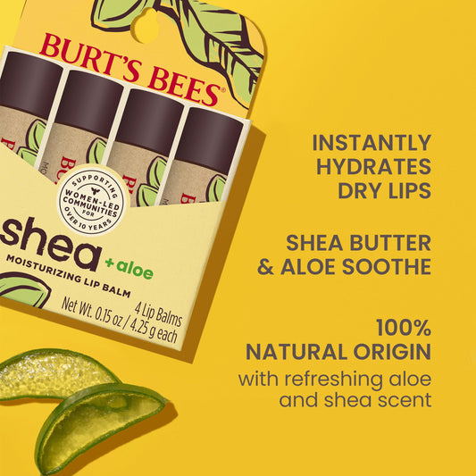 Burt's Bees single lip balm tube with cap off, easy application benefit