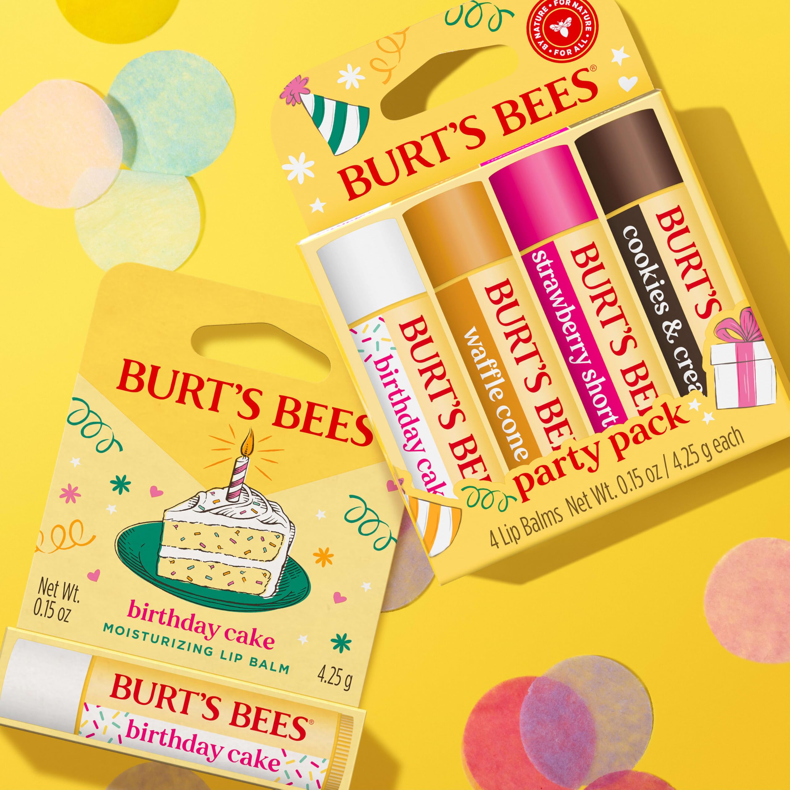 Burt's Bees size comparison next to coin showing compact travel-friendly convenience
