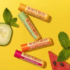 Burt's Bees sweet mandarin tube label emphasizing citrus scent uplift