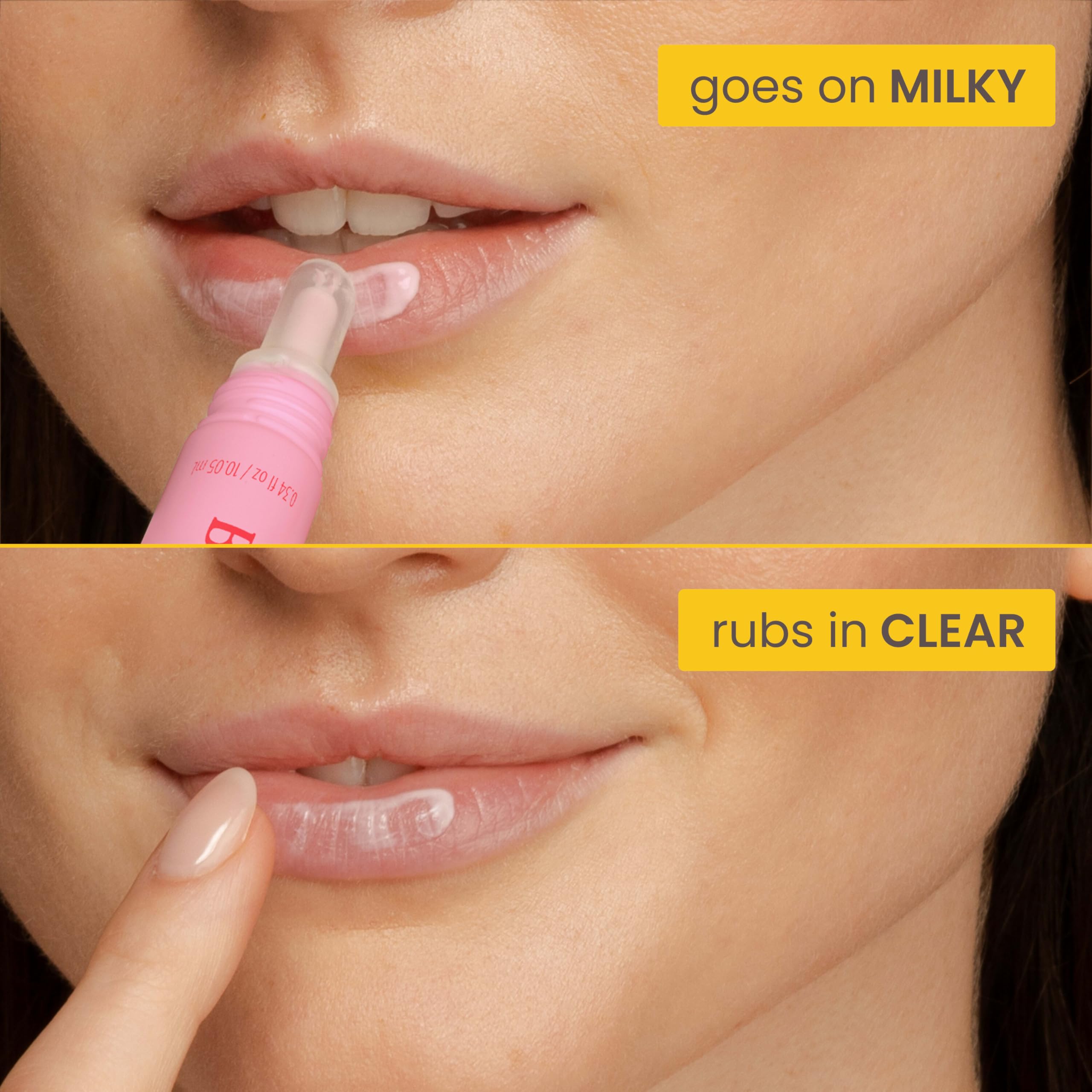 Burt's Bees close-up of milky finish showing smooth, non-sticky benefit