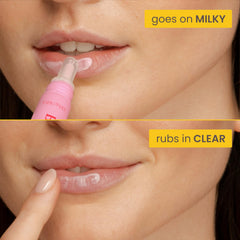 Burt's Bees close-up of milky finish showing smooth, non-sticky benefit