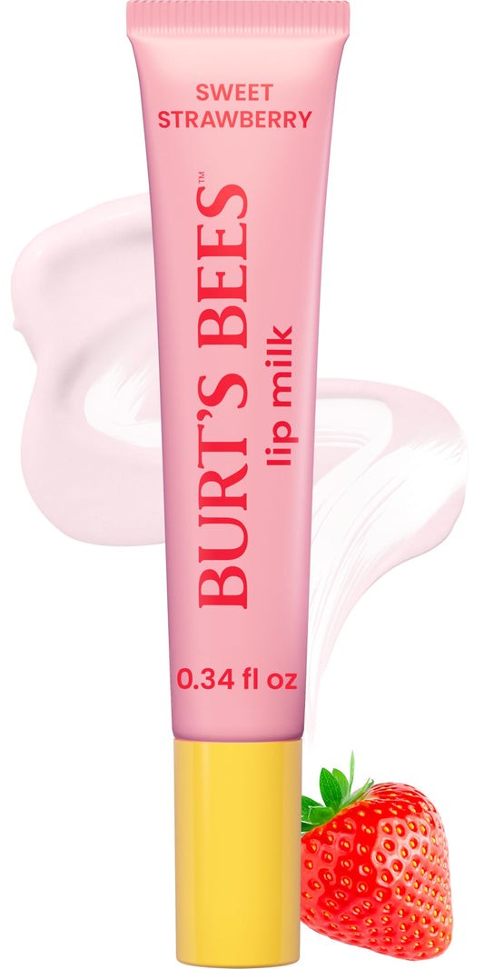 Burt's Bees front tube view showing branding and strawberry flavor benefit