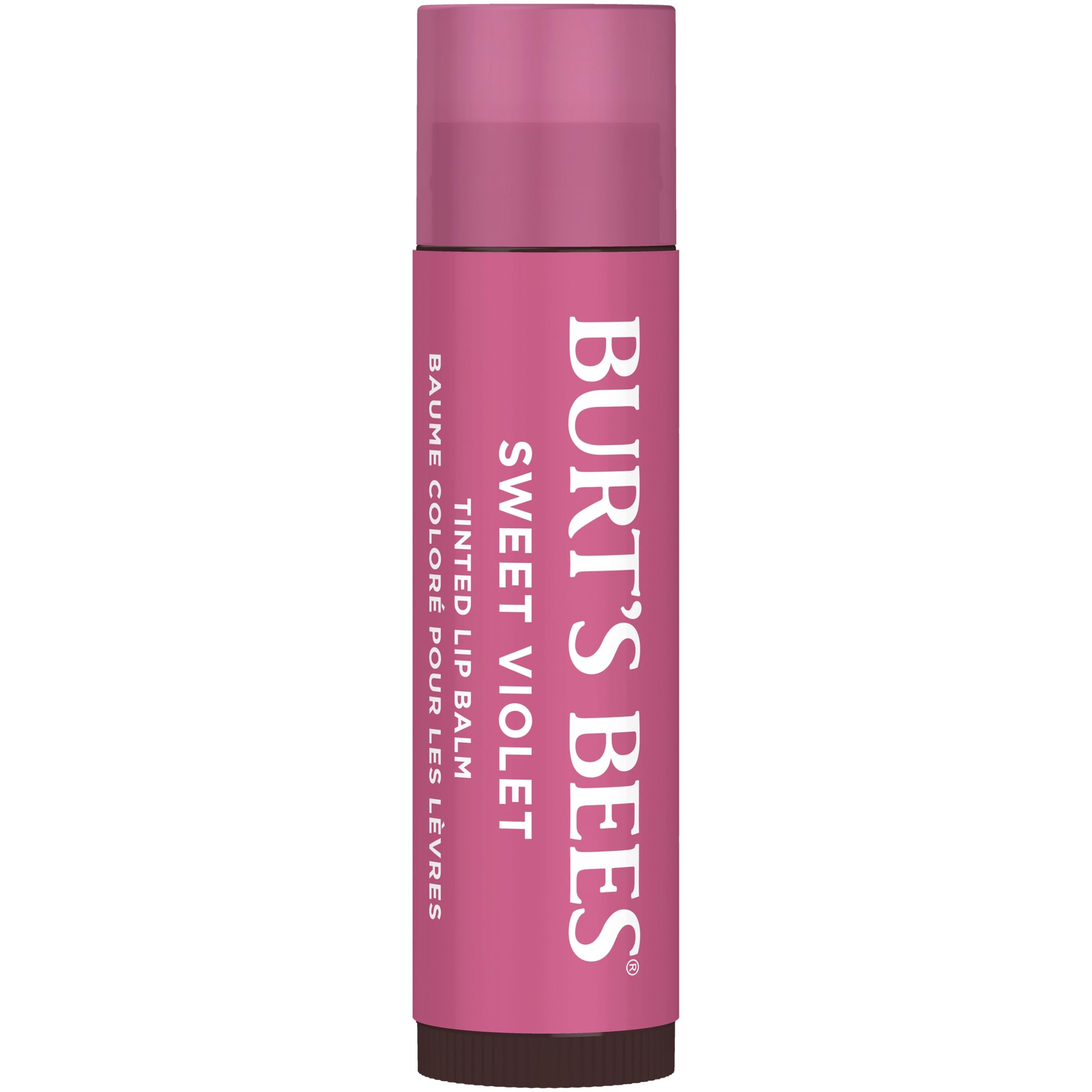 Burt's Bees open twist stick of Sweet Violet showing angled balm for easy application
