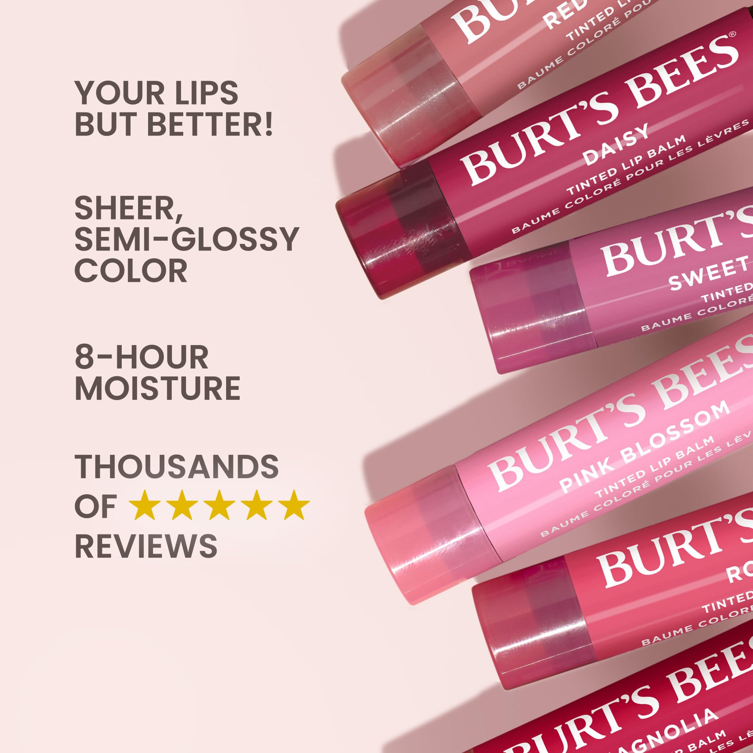 Burt's Bees close-up of Sweet Violet texture swipe, moisturizes and smooths lips